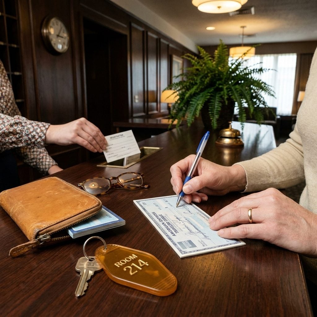 A Stack of Traveler's Checks Tucked Into a Zippered Wallet With Religious Seriousness