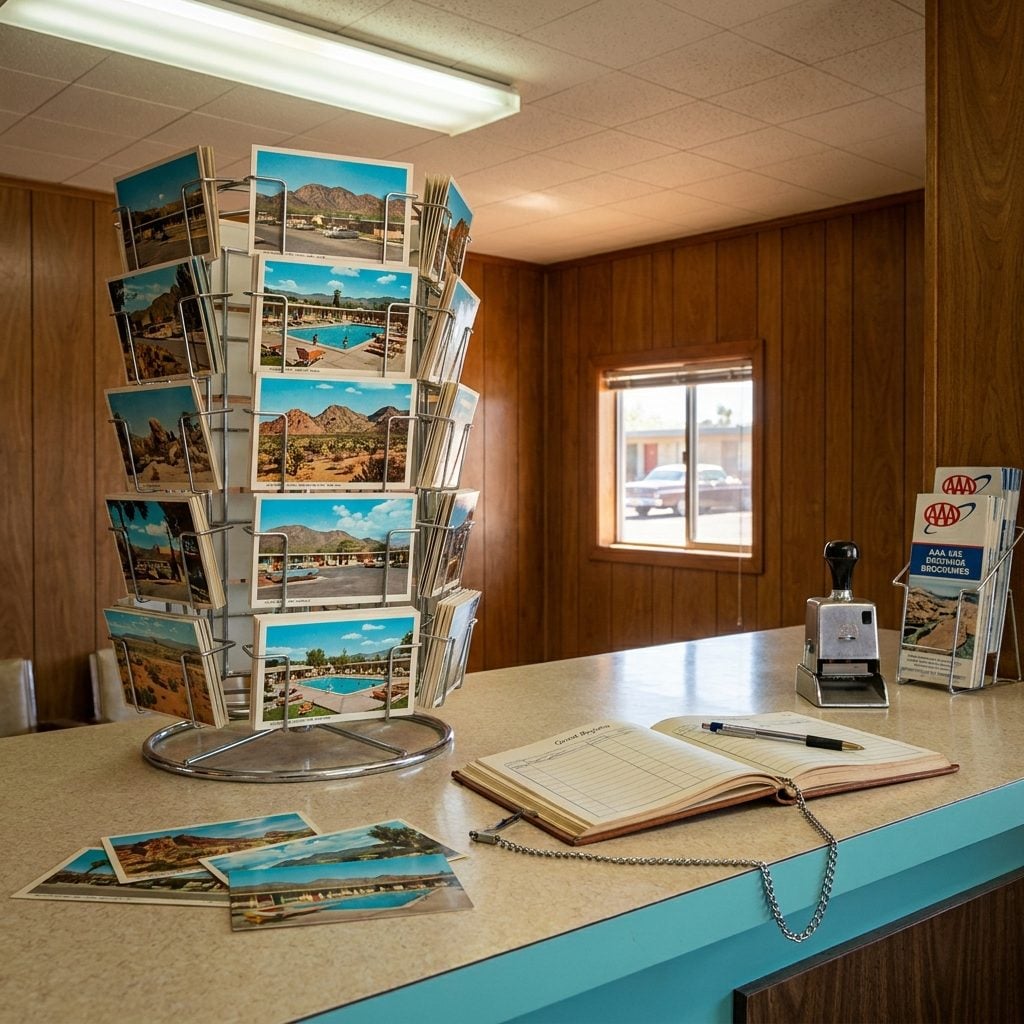 The Postcard Rack in the Lobby That Spun Like a Lazy Susan of Lies
