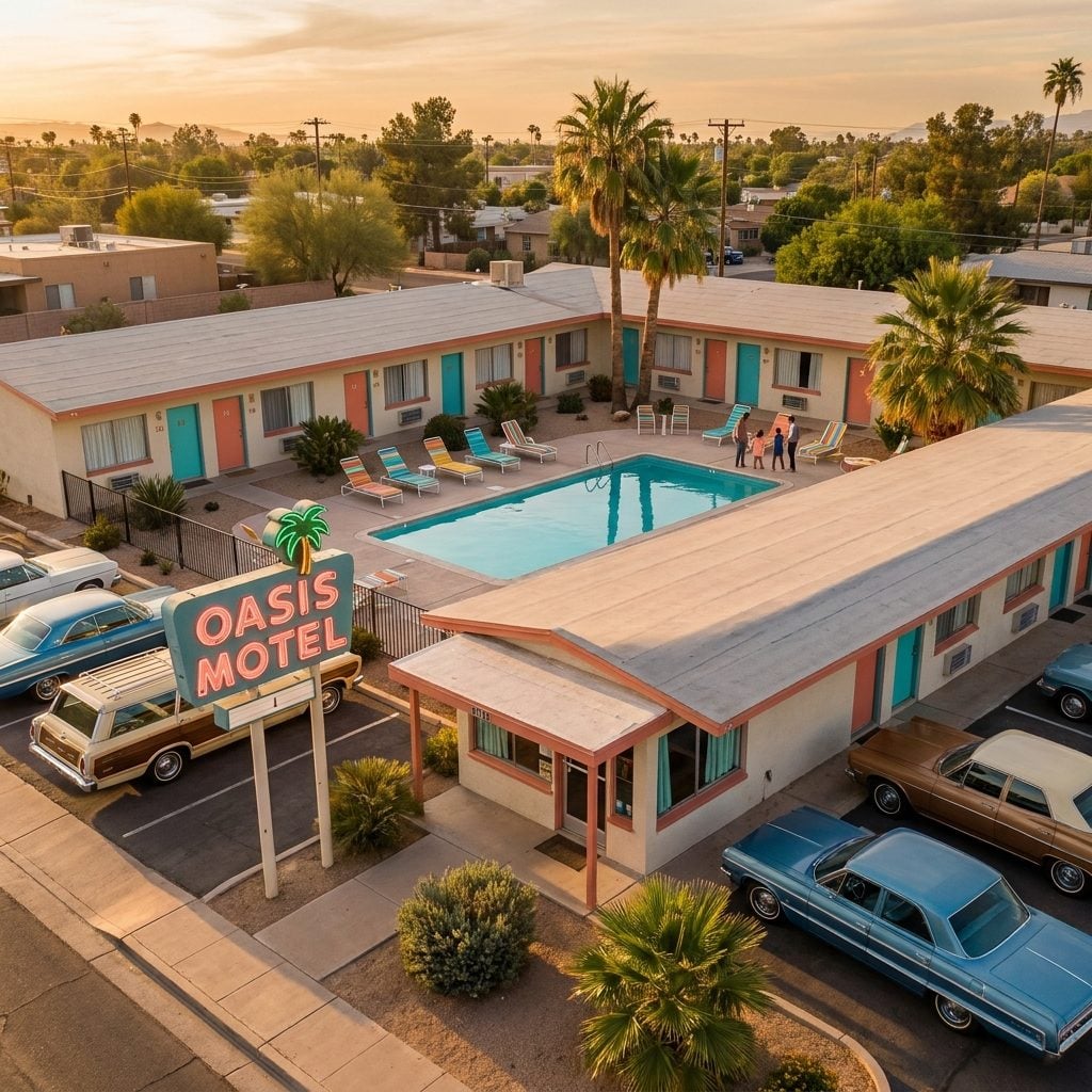 The Single-Story Motor Court Layout Where You Could See Every Room from the Pool