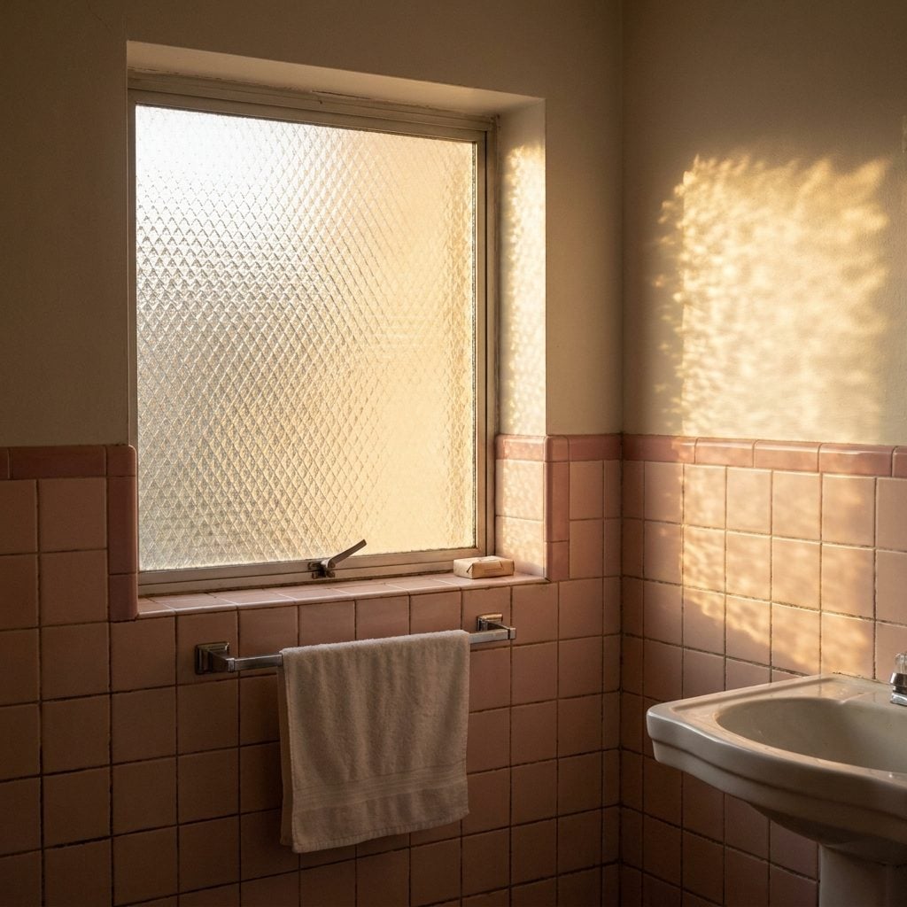 Tiny Bathroom Windows with Textured Privacy Glass You Could Never See Through