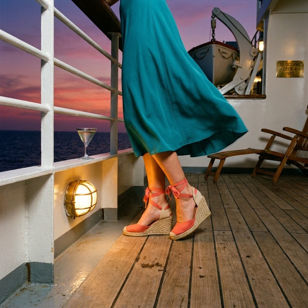 Espadrille Wedges Paired With Evening Outfits Because the Deck Was Never Quite Level