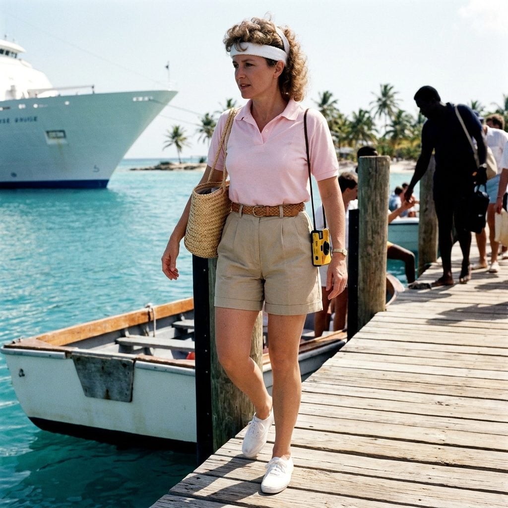 High-Waisted Shorts with a Tucked-In Polo, the Universal Shore-Day Uniform