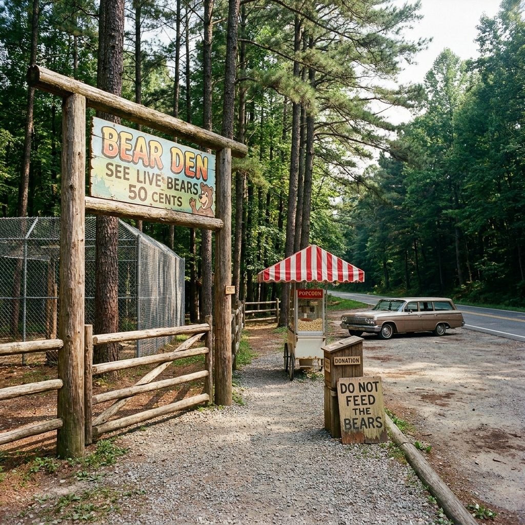 Roadside Bear Attractions Where a Real Bear Sat Behind Chain Link and Drank a Bottle of Soda
