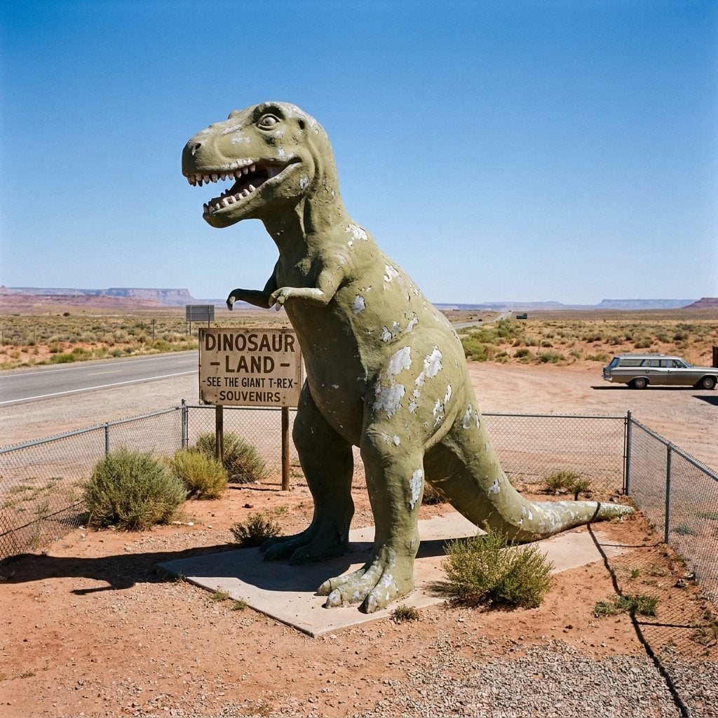 Roadside Dinosaur Statues That Towered Over the Station Wagon