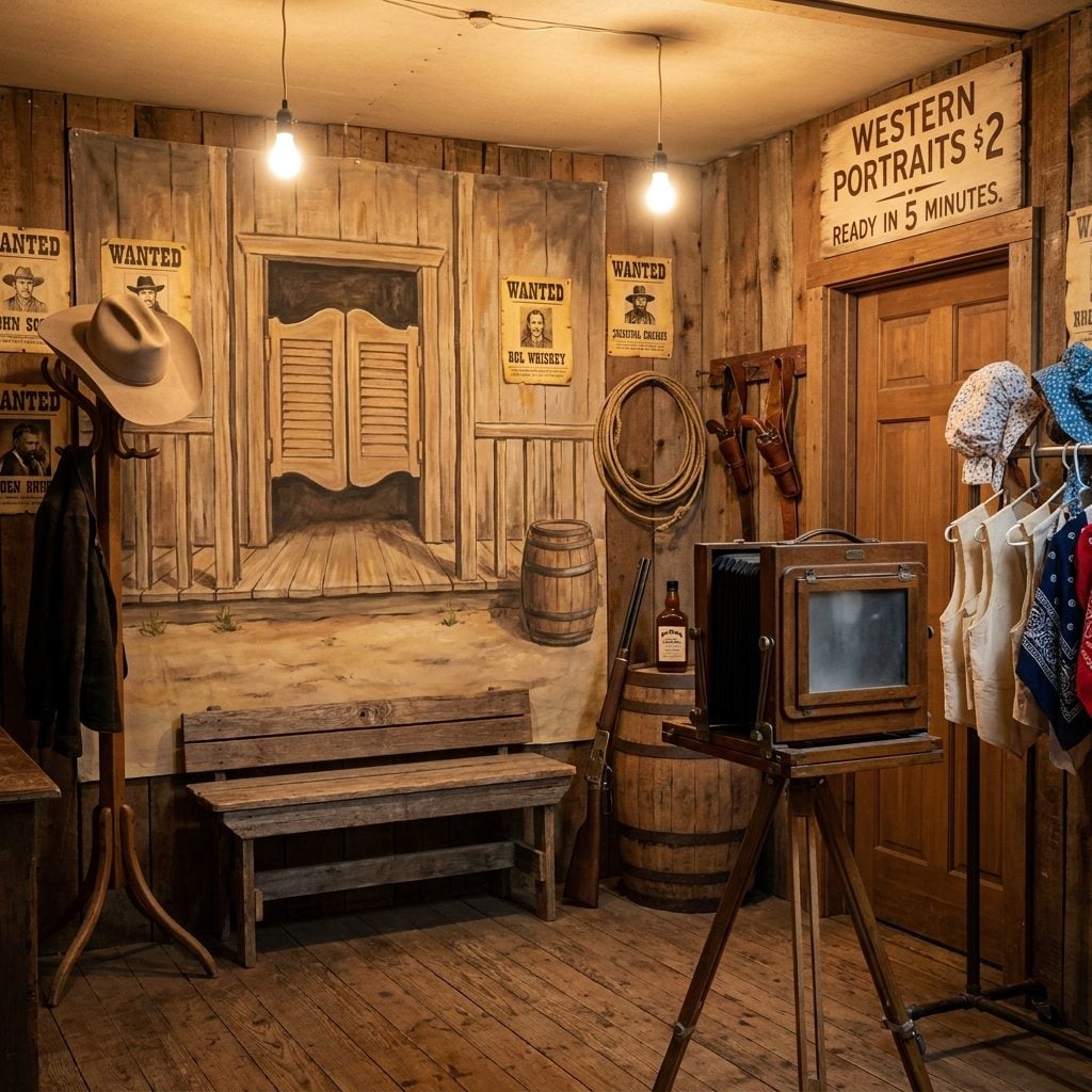 Western Photo Studios Where the Whole Family Dressed Like Cowboys for One Stiff Portrait