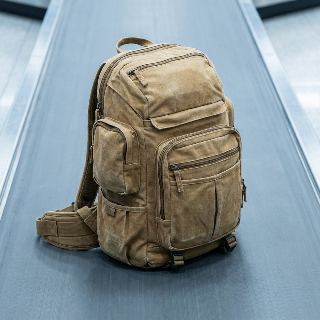 Bringing a Bag With So Many External Pockets the Agent Loses Count
