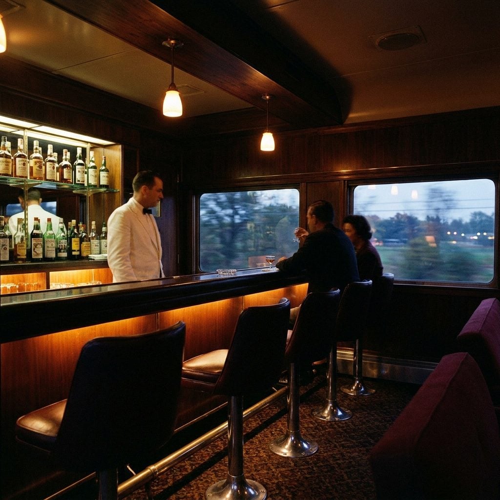 The Club Car's Leather Swivel Stools at the Bar Counter