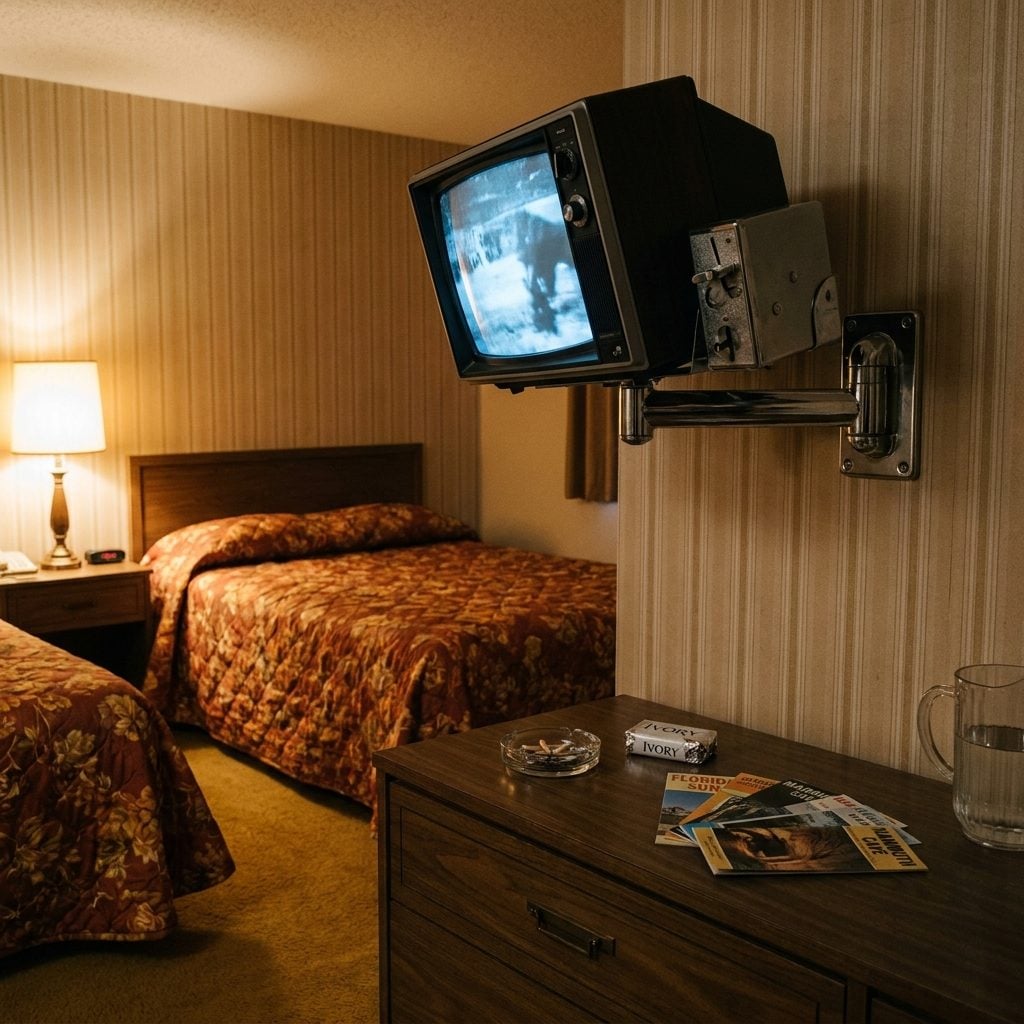 The Coin-Operated Television Mounted on a Swivel Bracket Above the Dresser