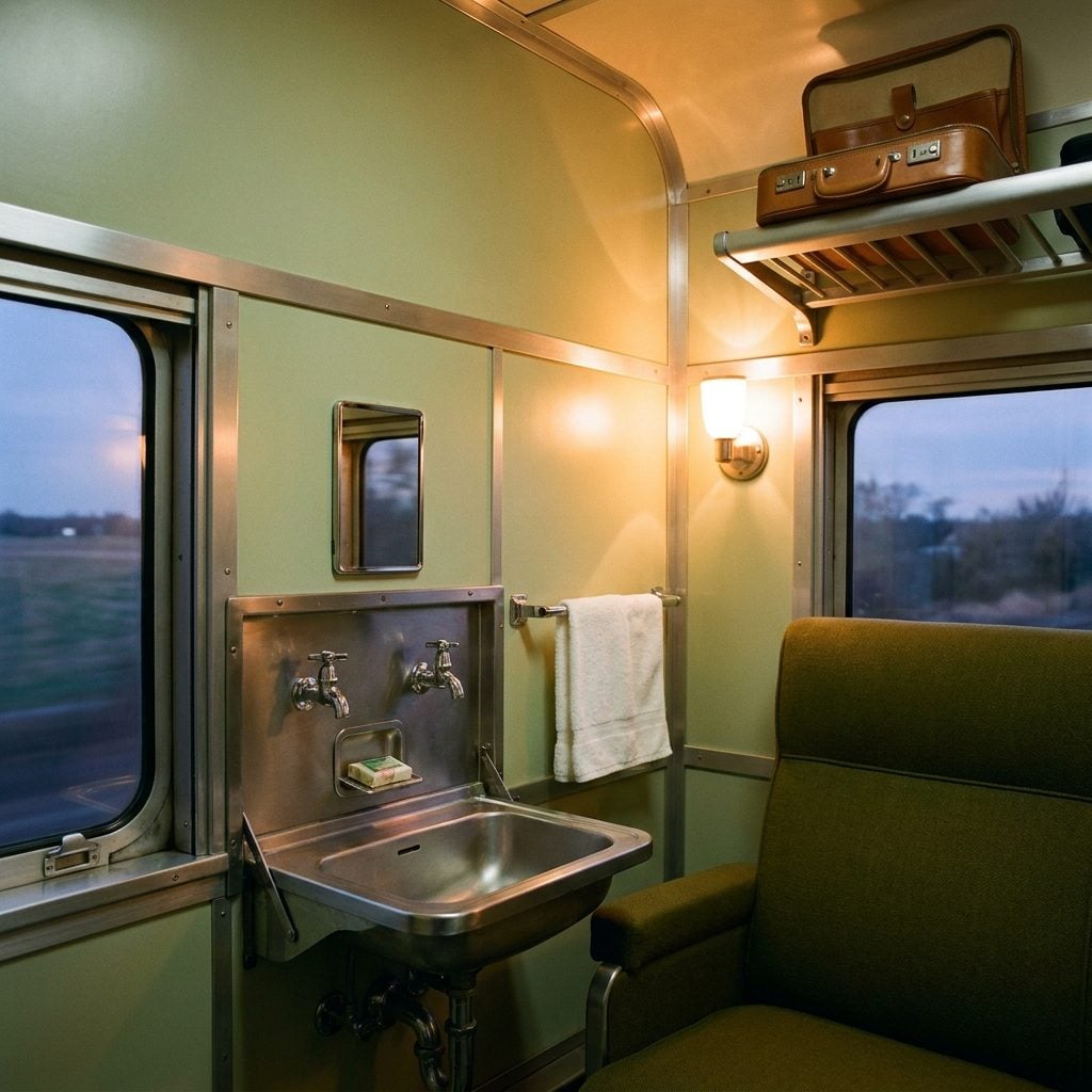 The Fold-Down Metal Washbasin Hidden Inside the Roomette Wall