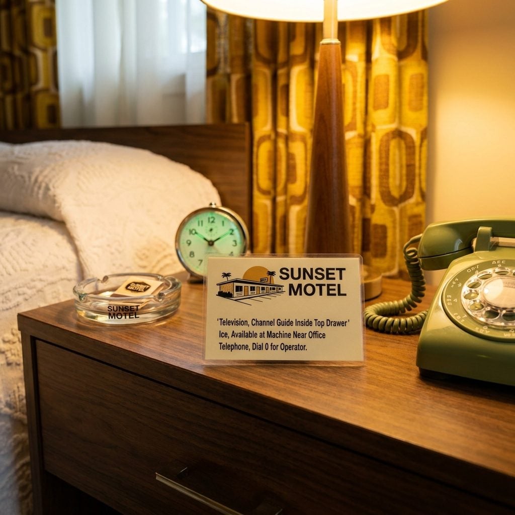 The Laminated Card Listing Every In-Room Amenity in Careful Detail