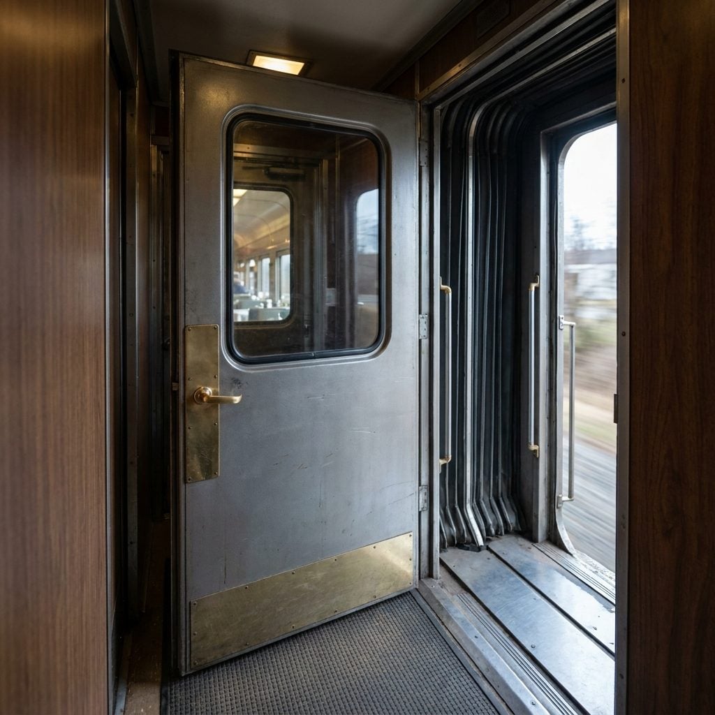 The Quiet Weight of the Vestibule Door Between Cars