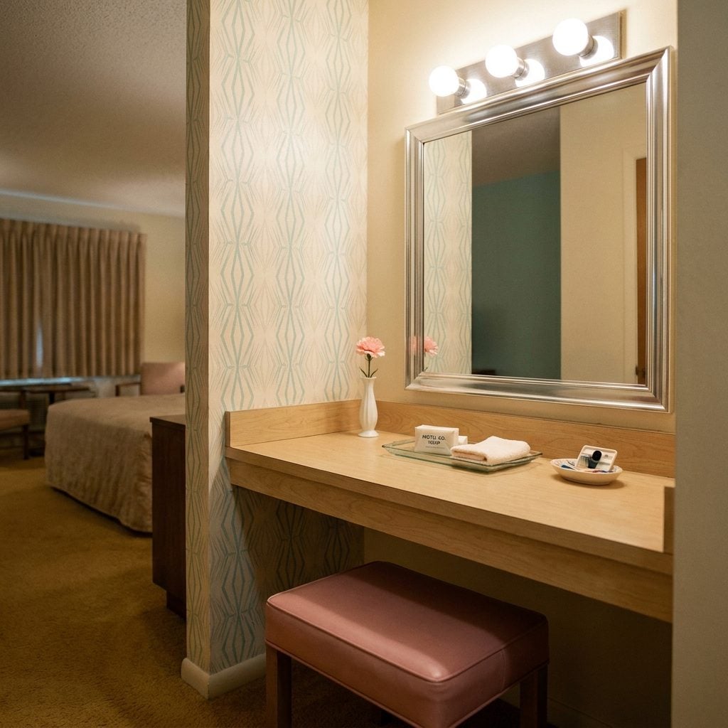 The Separate Dressing Area With Its Own Vanity Mirror and Padded Stool