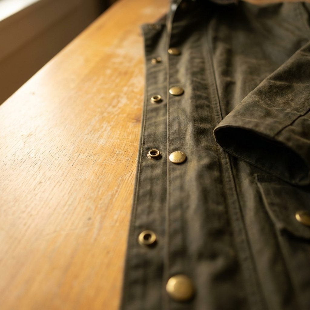 Wearing a Jacket With Sixteen Metal Snaps Instead of Buttons
