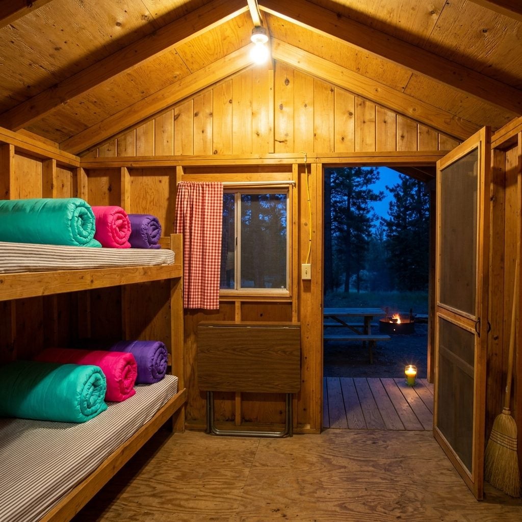 The Kamping Kabin With the Bare Bulb and the Bunk Beds