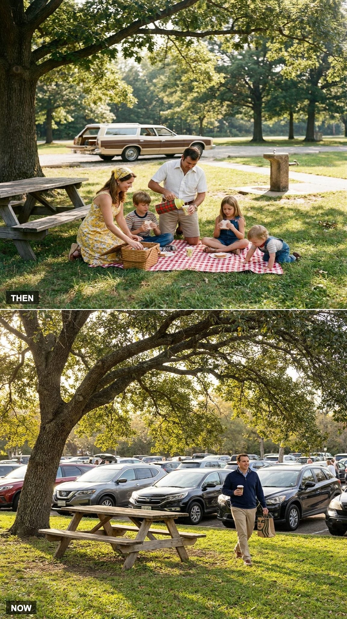 Families Spreading Out Picnic Blankets vs. Grabbing Coffee and Keeping Going