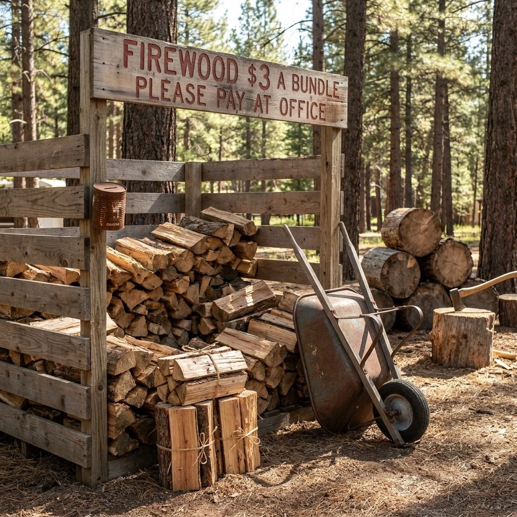 The Honor-System Firewood Bundles by the Coffee Can