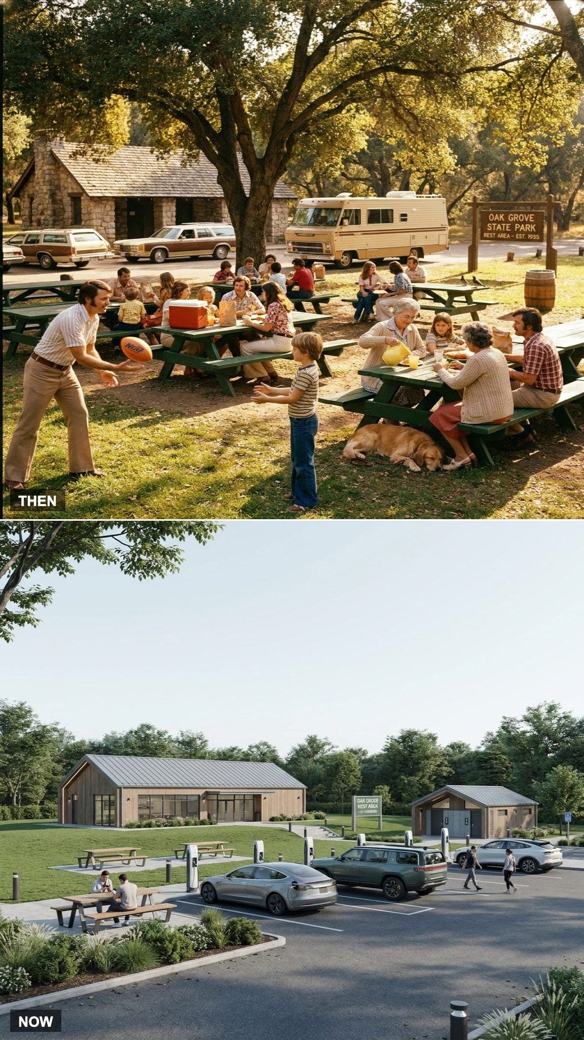 A Highway Rest Stop Felt Like a Memorable Break in the Trip vs. an Efficient Stop Before the Next Exit
