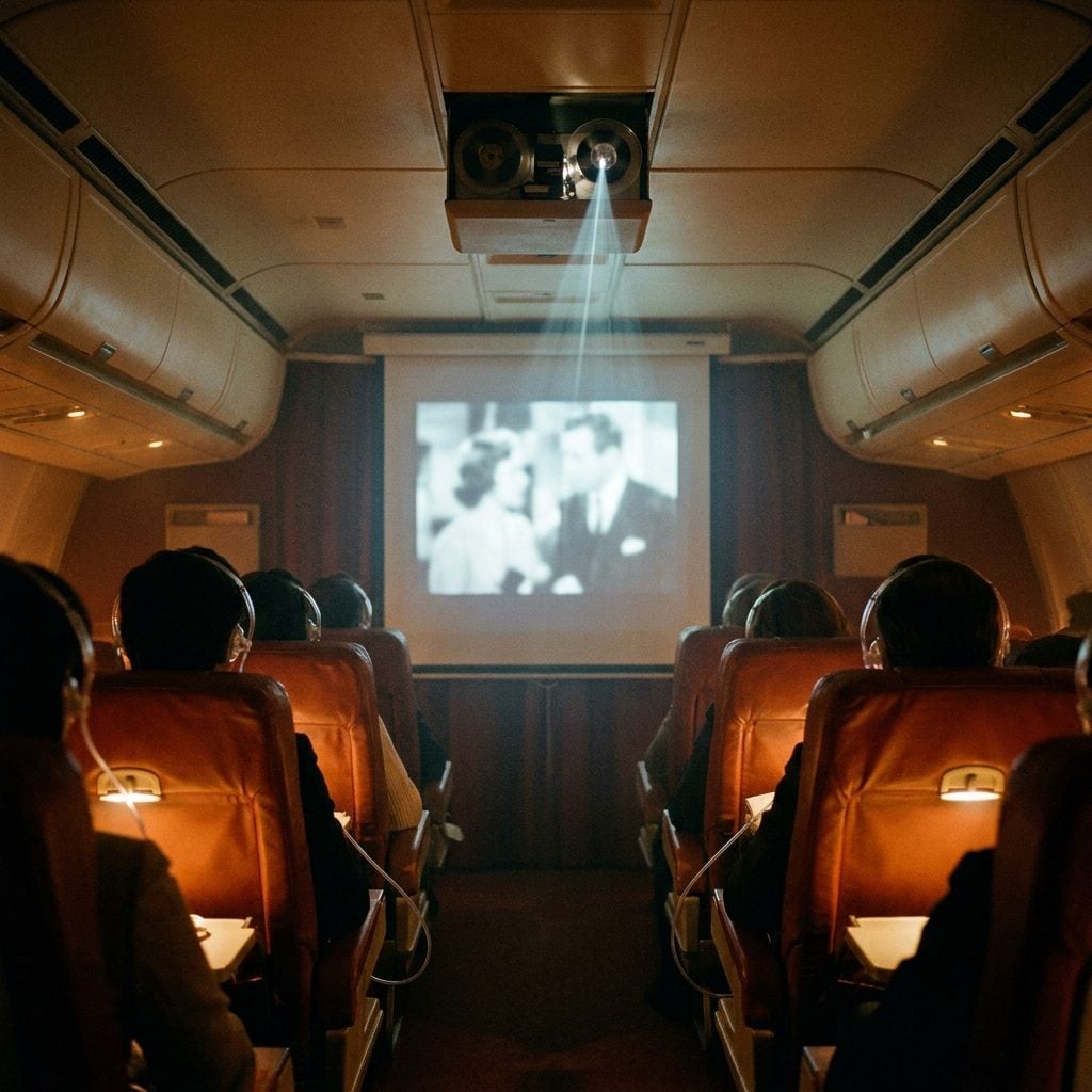 The In-Flight Movie Projected From Film Onto a Cabin Screen