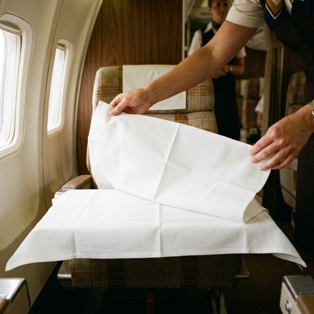 The Freshly Pressed Linen Tablecloth Draped Over the Tray Table