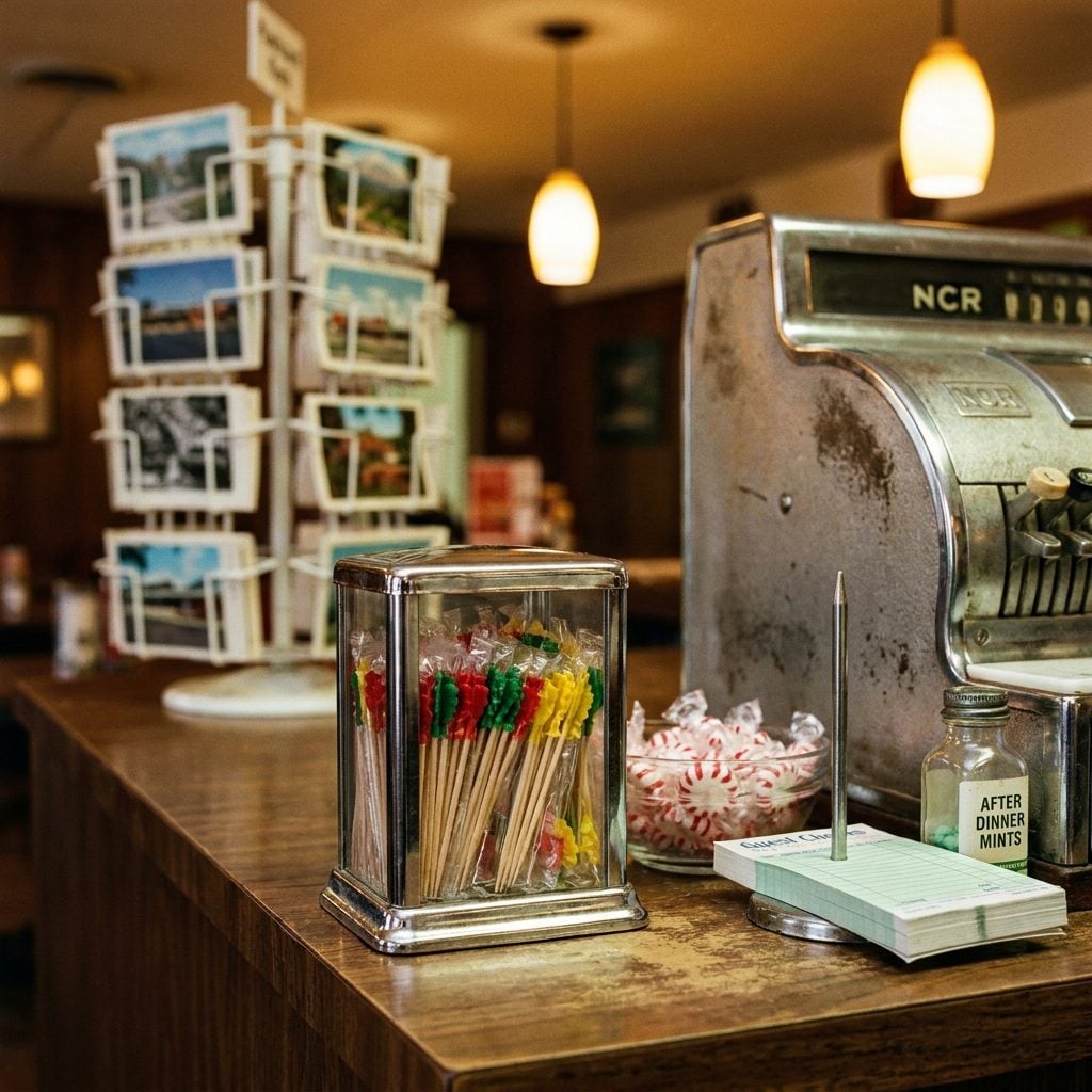 The Little Toothpick Dispenser by the Register Full of the Cellophane-Wrapped Frilly Ones