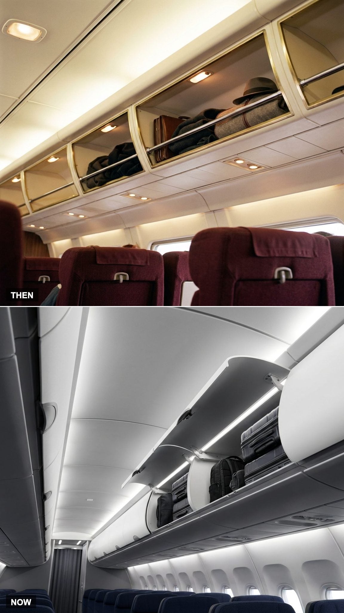 Open Overhead Bins vs. Larger Compartments Designed for Roller Bags