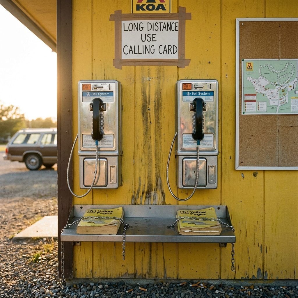 The Pay Phone Bank Outside the Office With the Metal Cord