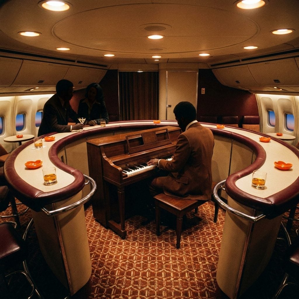The Piano Bar at the Back of an American Airlines 747
