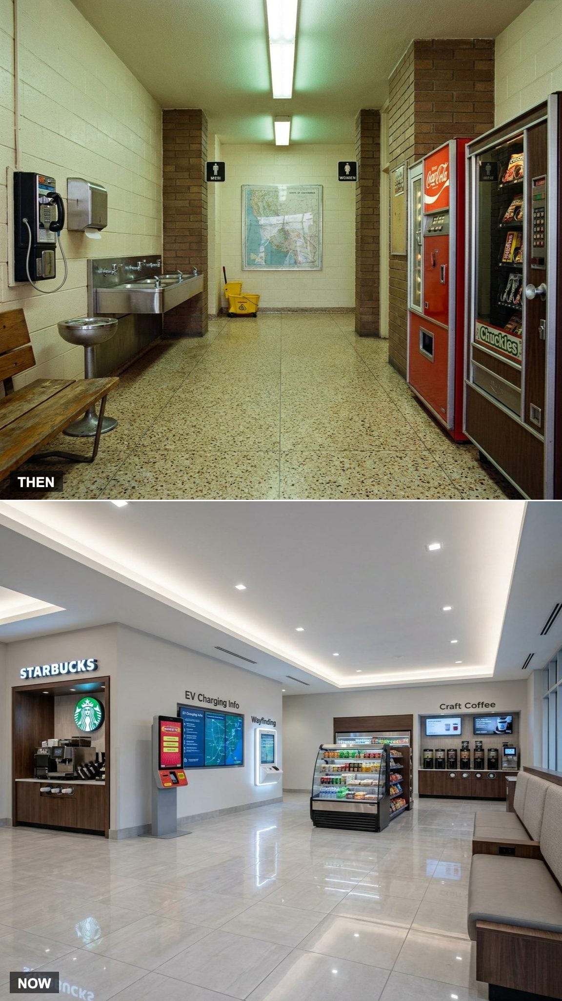 Simple Public Rest Areas vs. Full-Service Modern Travel Plazas