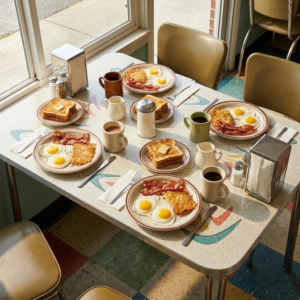 A Roadside Diner Breakfast for Four: About $6 to $8