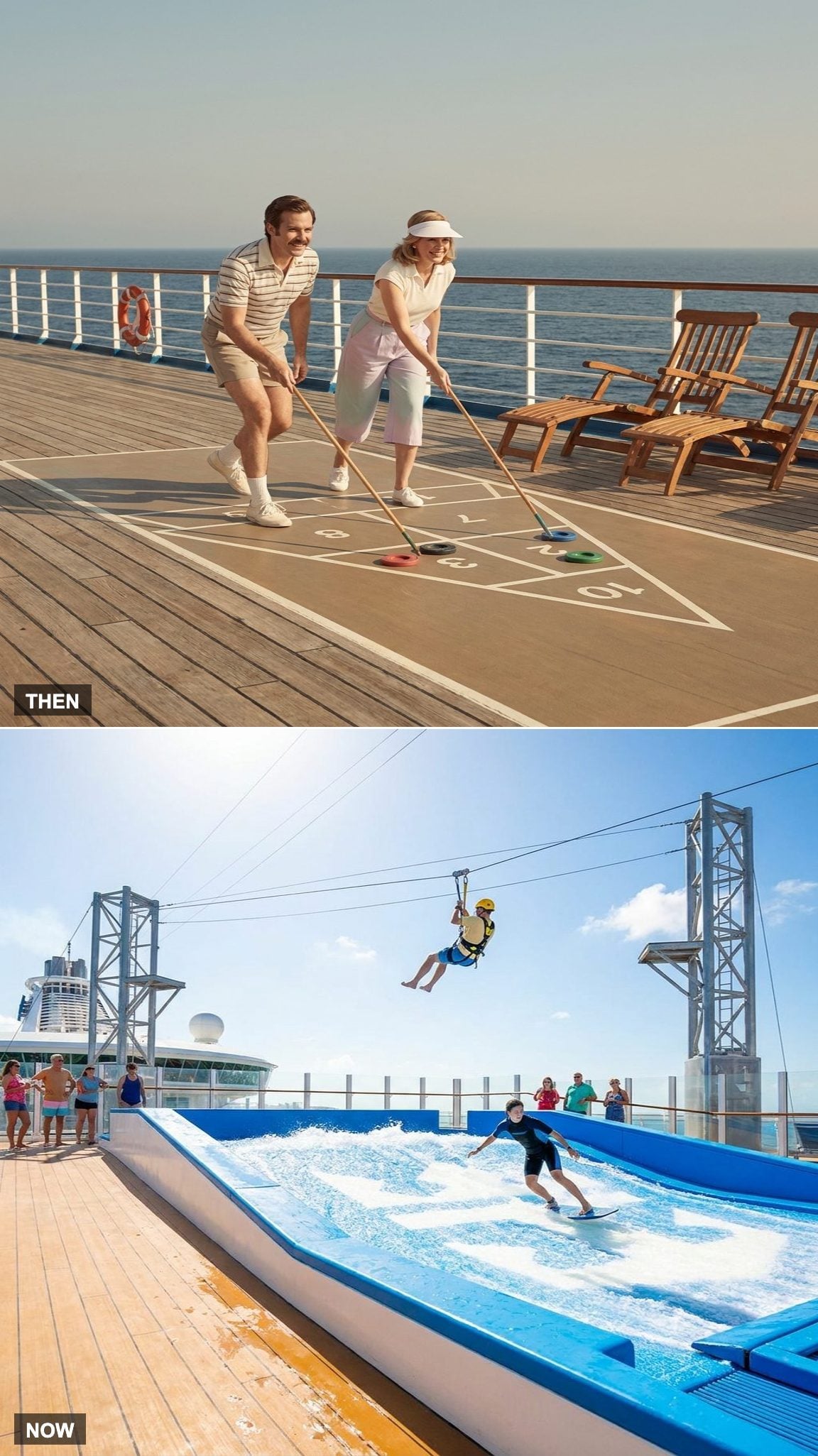 Shuffleboard Decks vs. Surf Simulators and Zip Lines