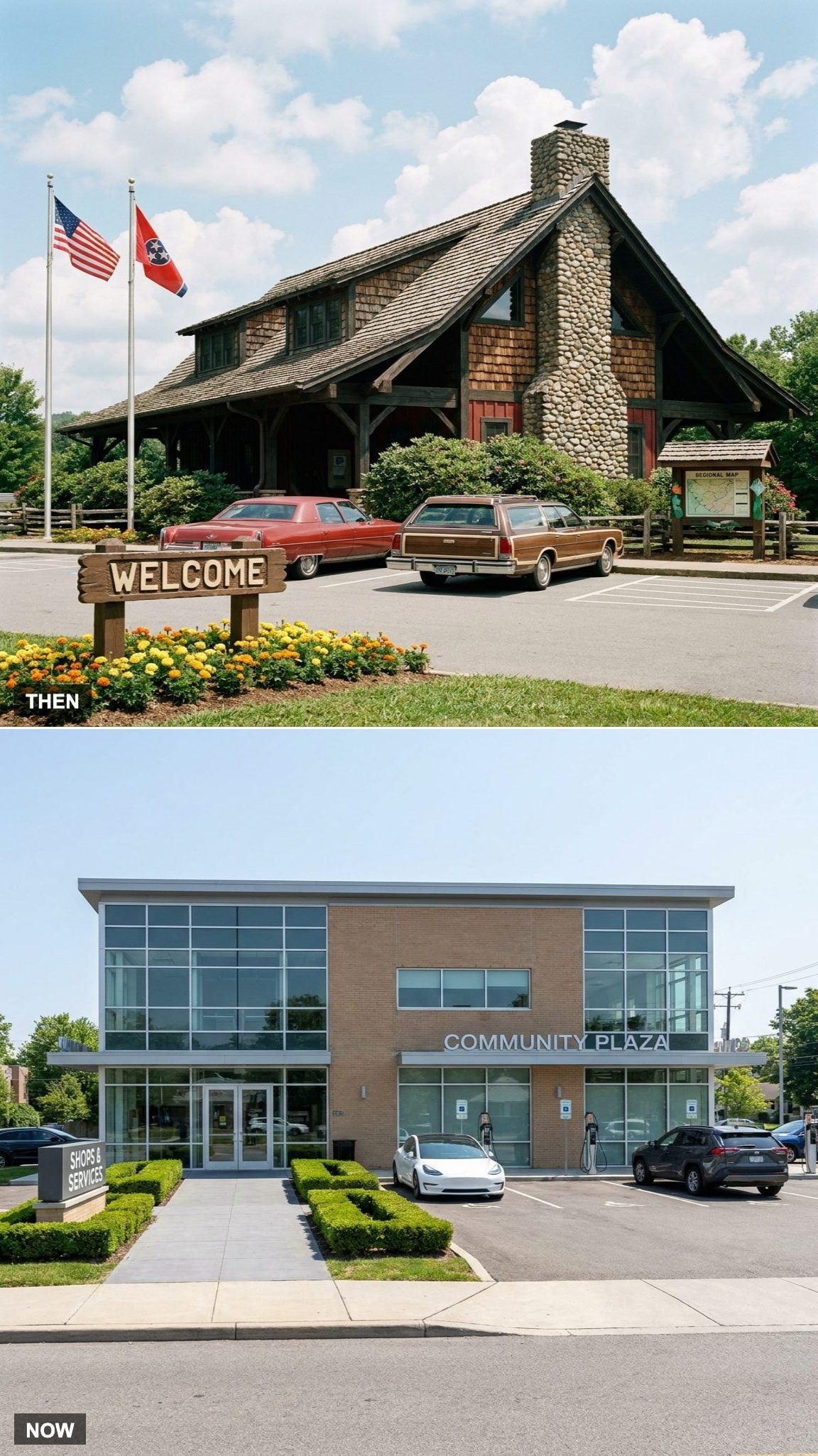 Regional Welcome Center Architecture vs. More Standardized Modern Rest Stop Designs