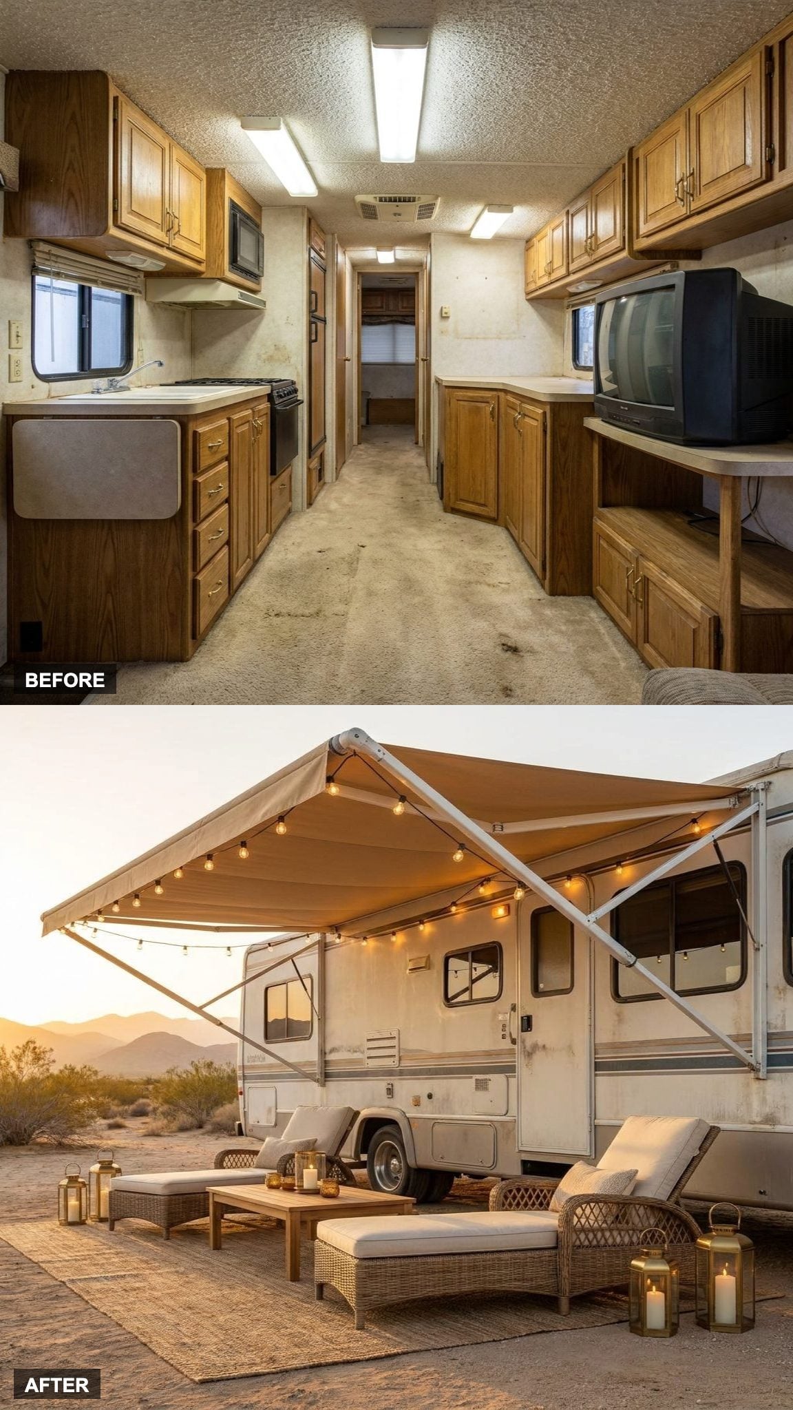 A canvas awning turns the campsite into a proper patio