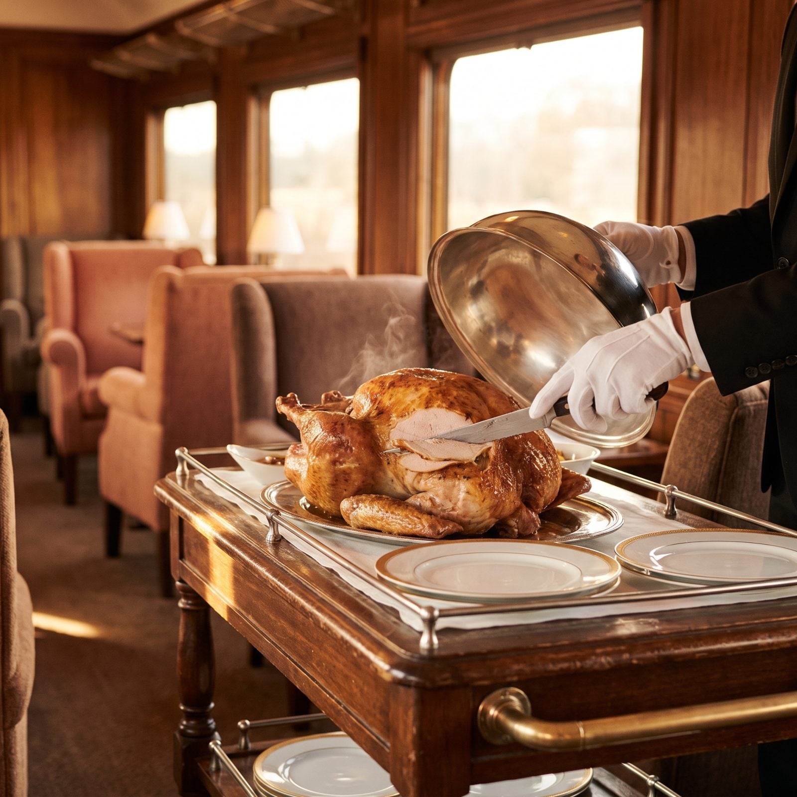 Carving Roast Turkey Right From the Aisle Trolley