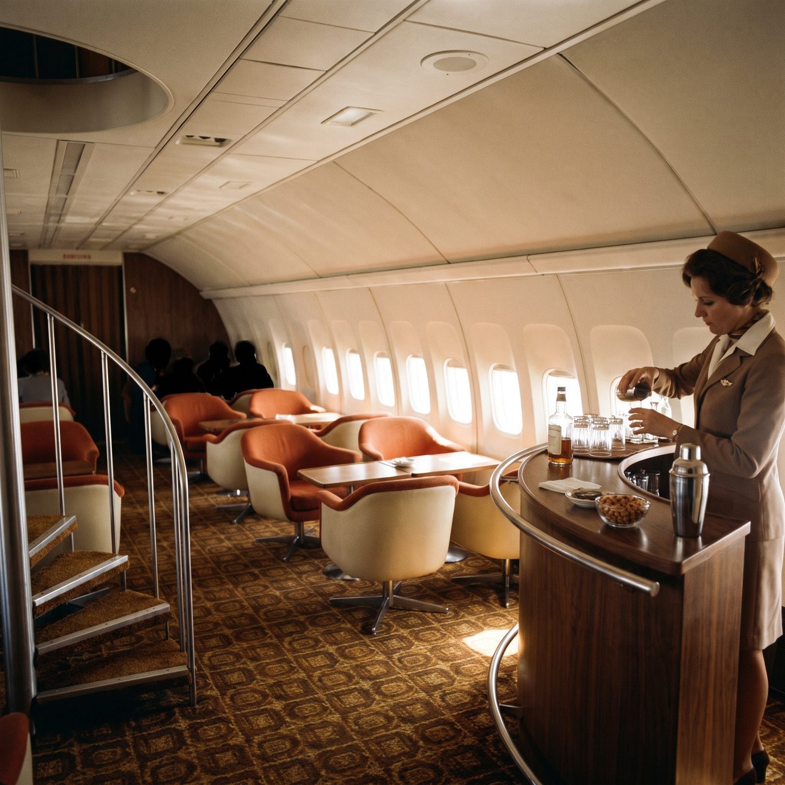A Cocktail Lounge Up the Spiral Stairs of the 747