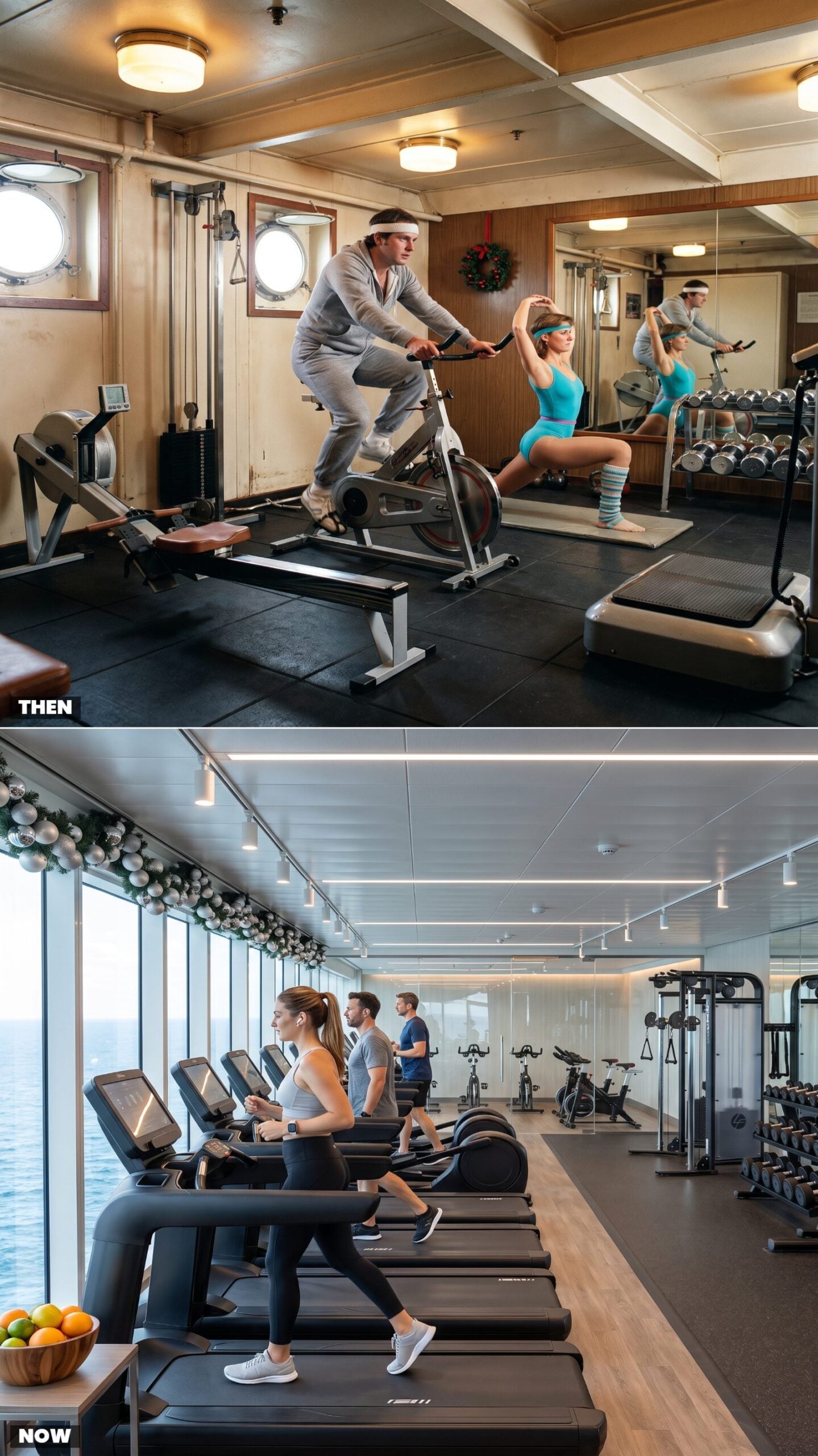 Exercising in the Ship's Fitness Room