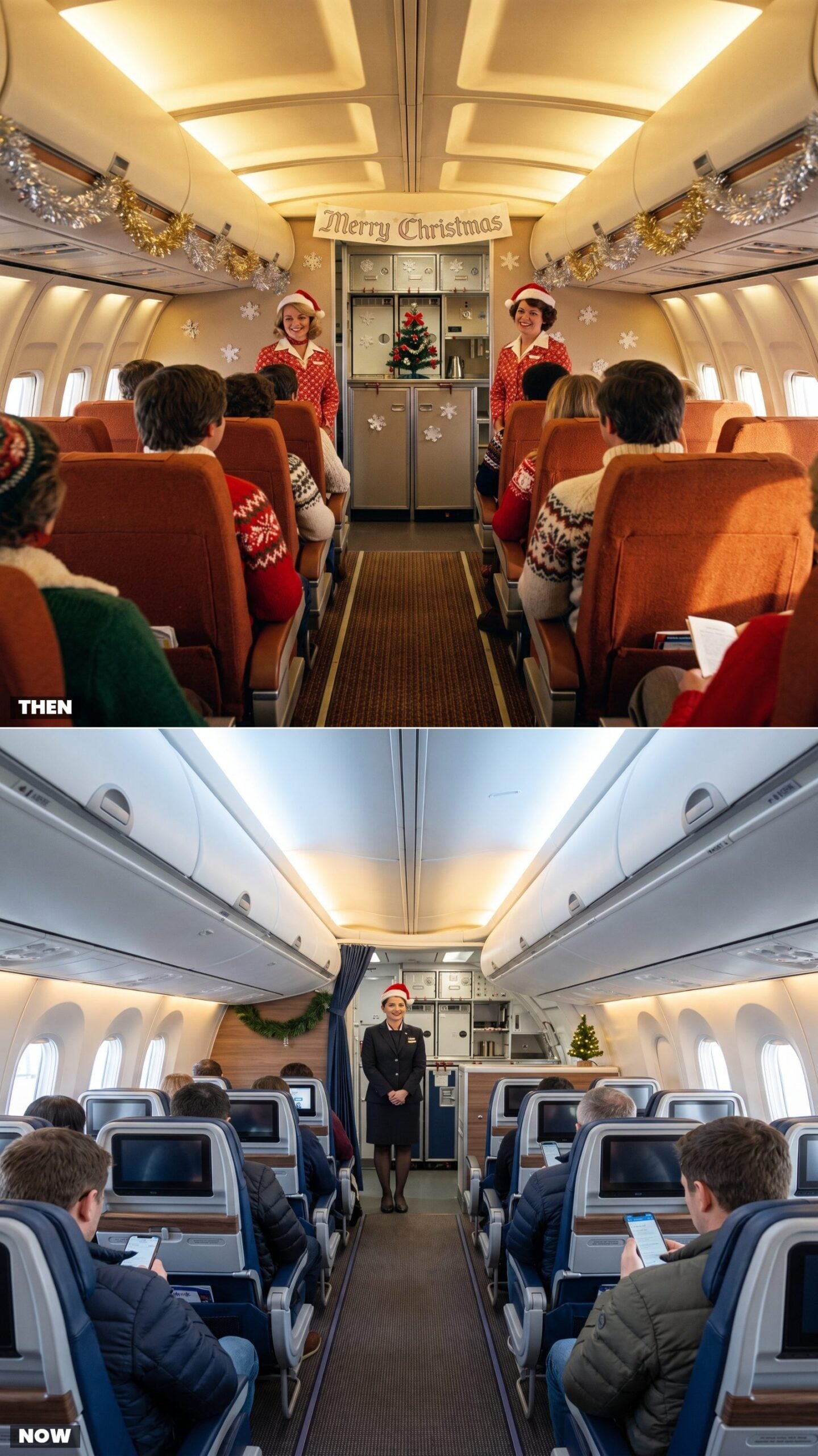Flying in a Cabin Decorated for Christmas