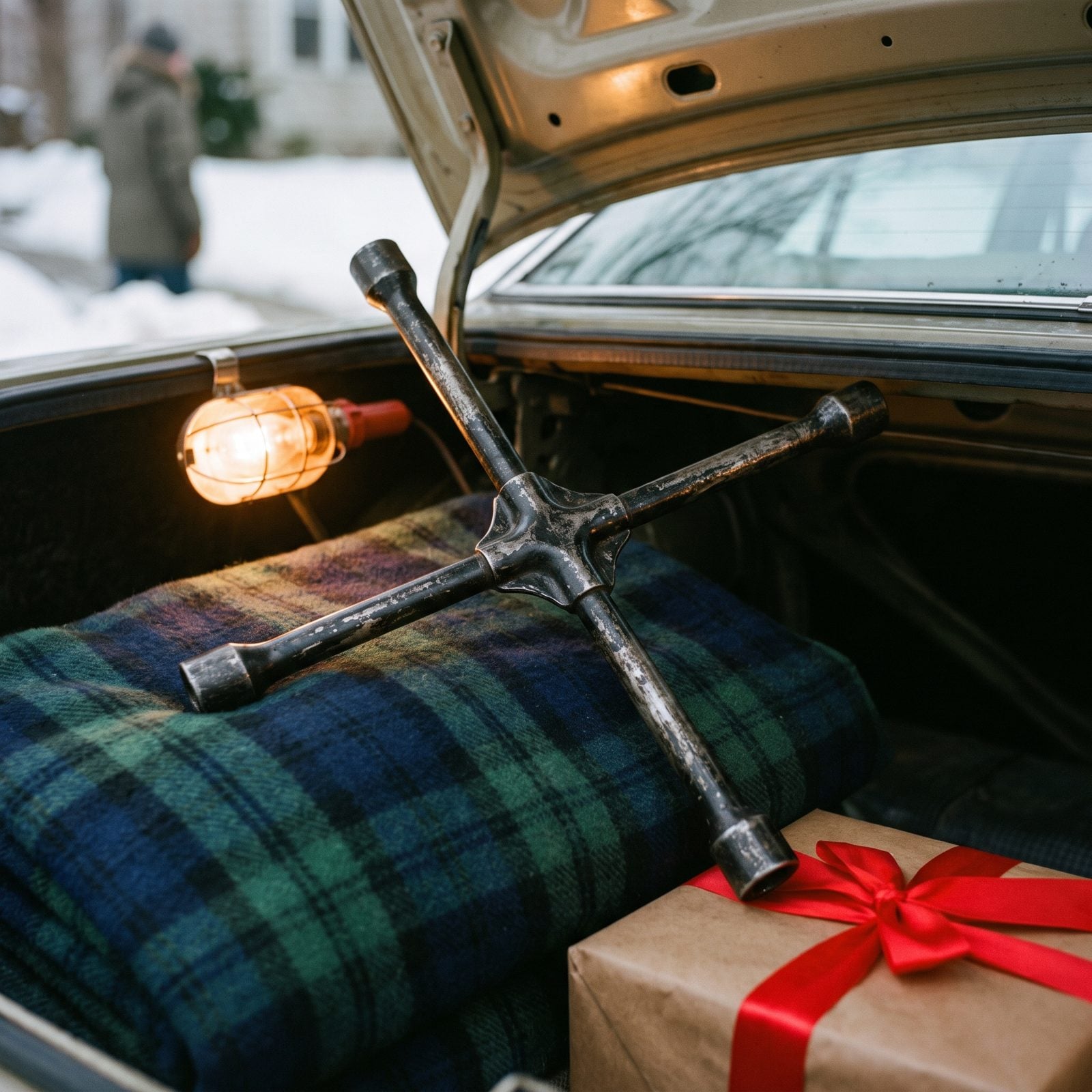 A Four-Way Lug Wrench Skidding Around Free