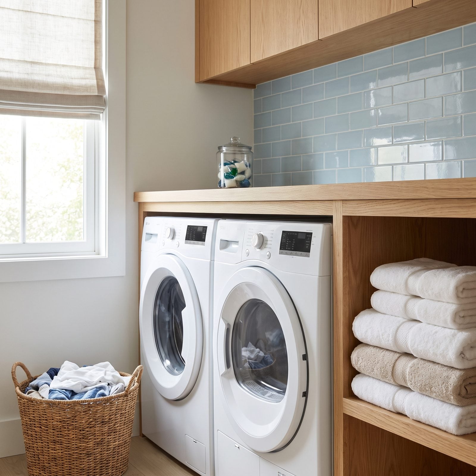 The Laundry Setup Includes Both a Washer and Dryer