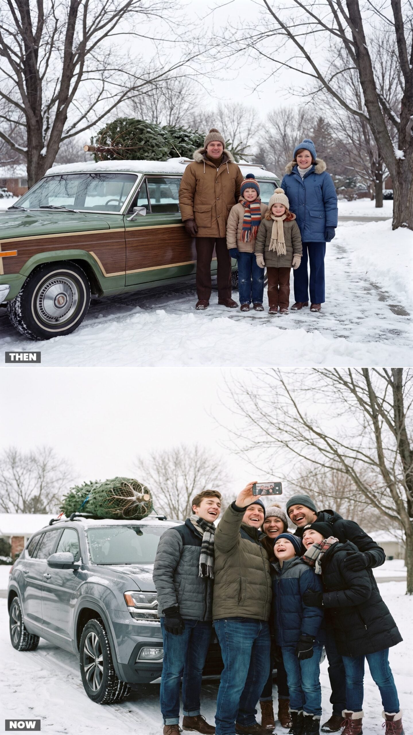 Posed Family Photos Beside the Wagon vs. Road-Trip Selfies