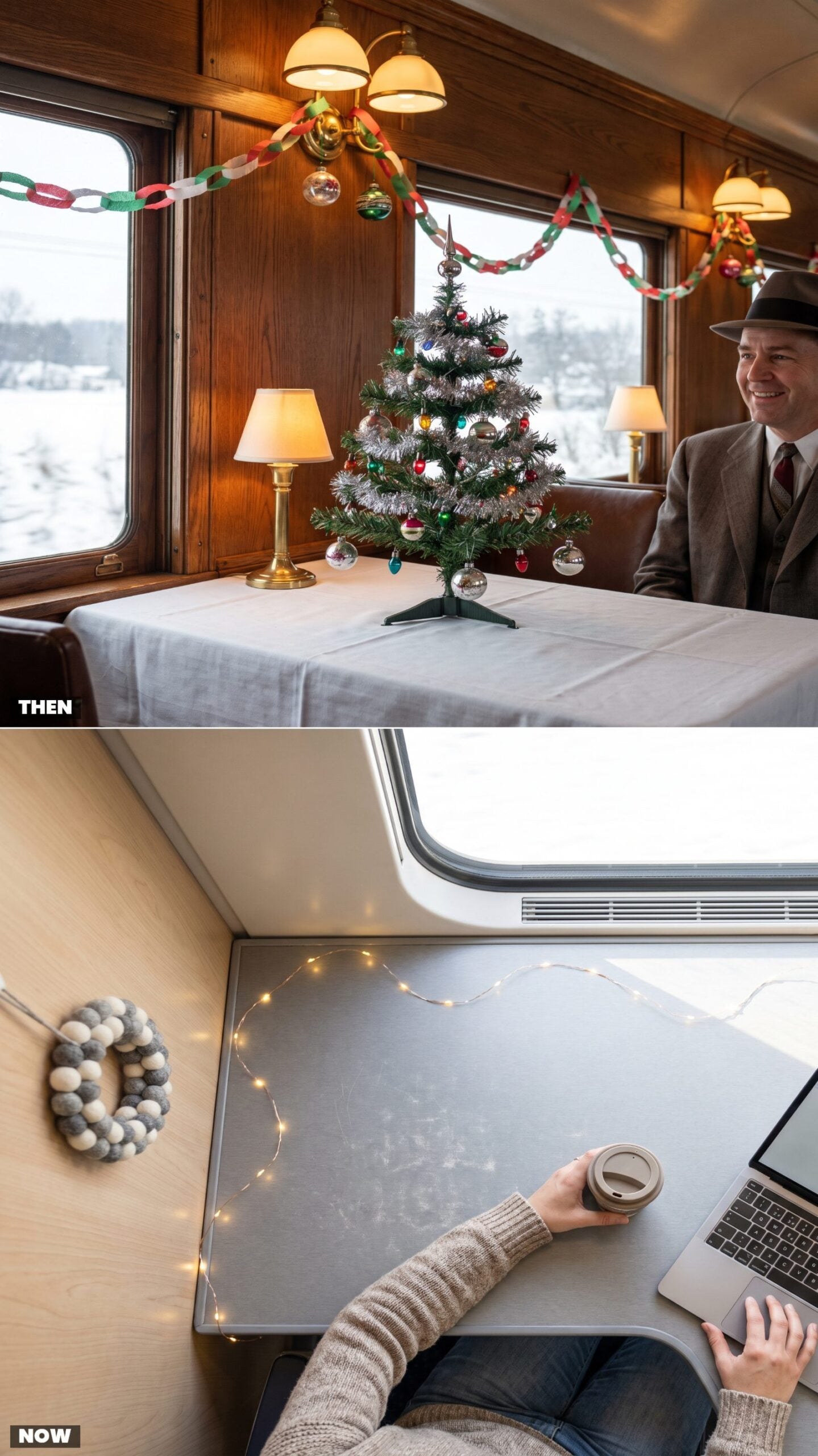 Tabletop Christmas Trees and Paper Garlands vs. Minimal Programmable Holiday Décor
