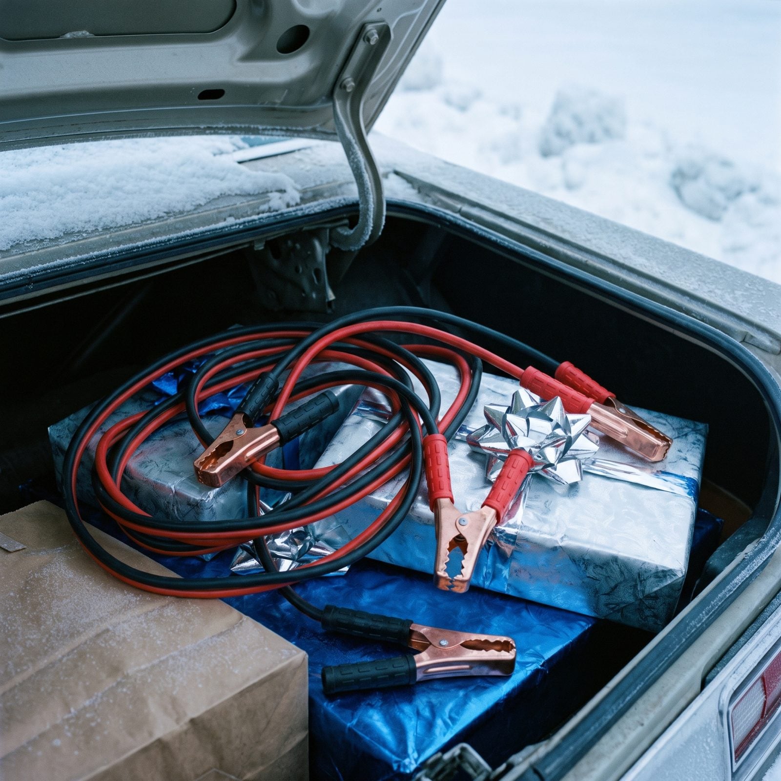 Thick Jumper Cables With Bare Copper Clamps