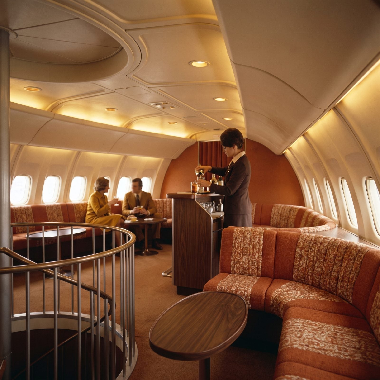 747 Upper Decks Furnished as Cocktail Lounges Instead of Seat Rows
