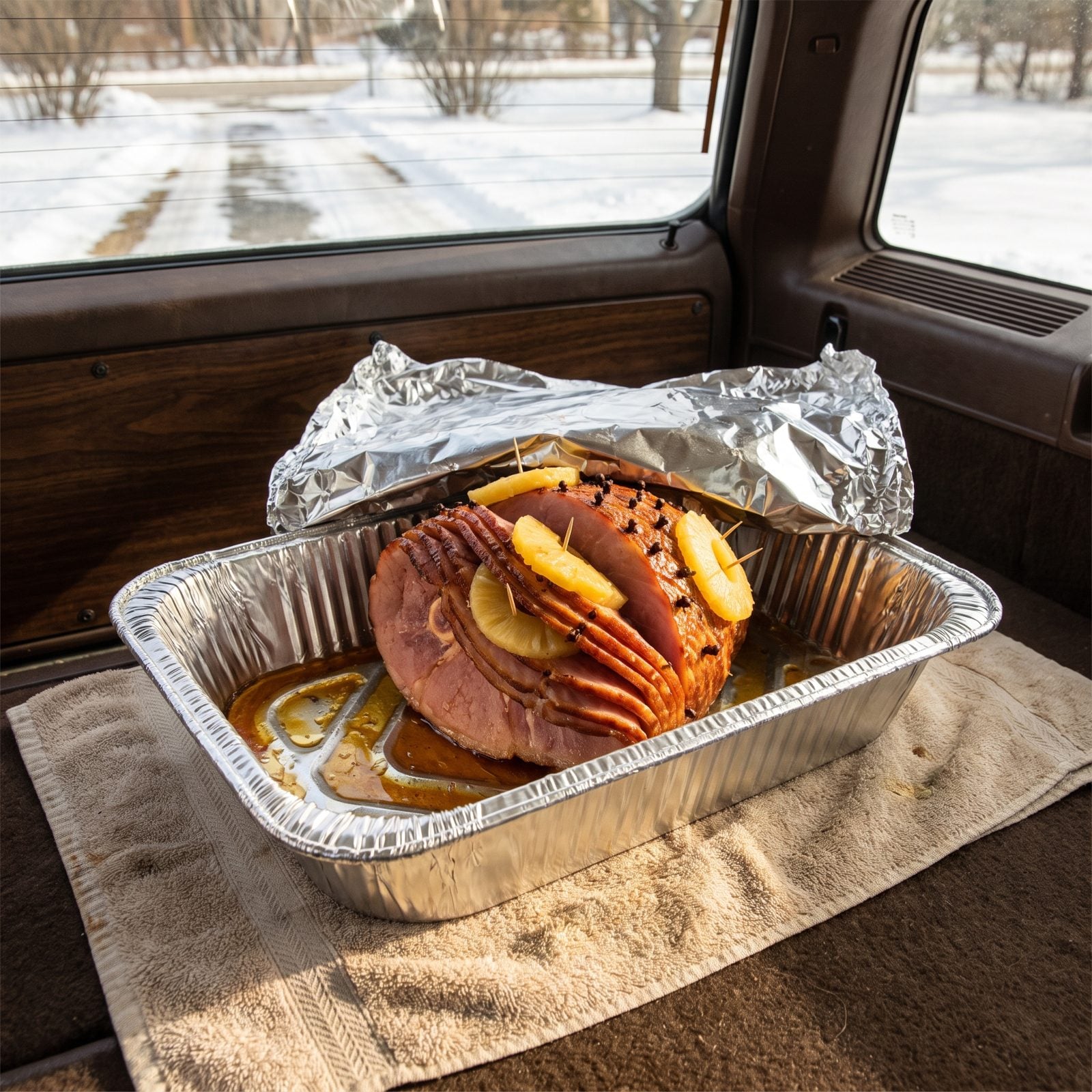 The Aluminum Roasting Pan Holding a Glazed Ham