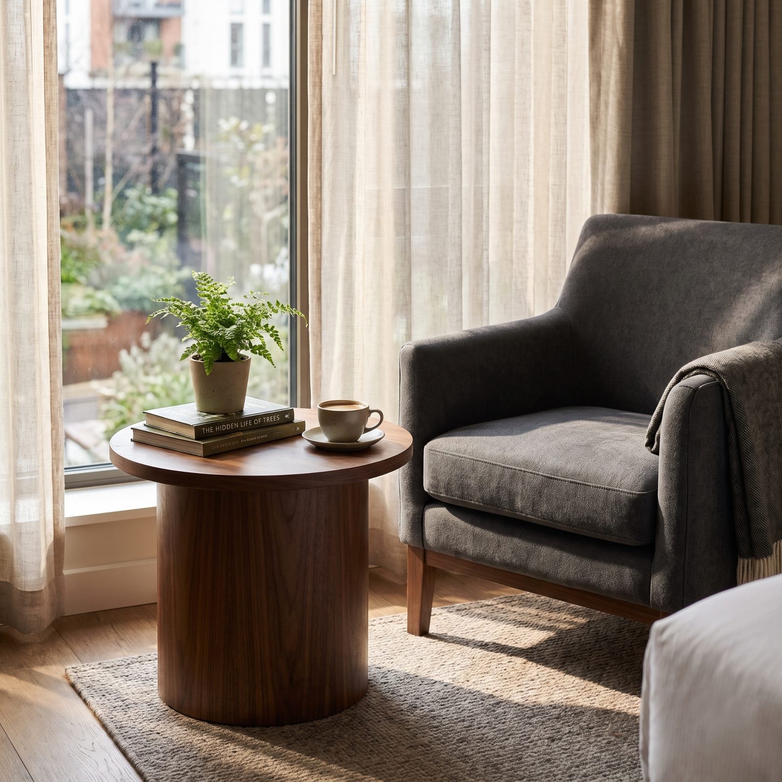 An Armchair With a Real Side Table Creates a Genuine Seating Area