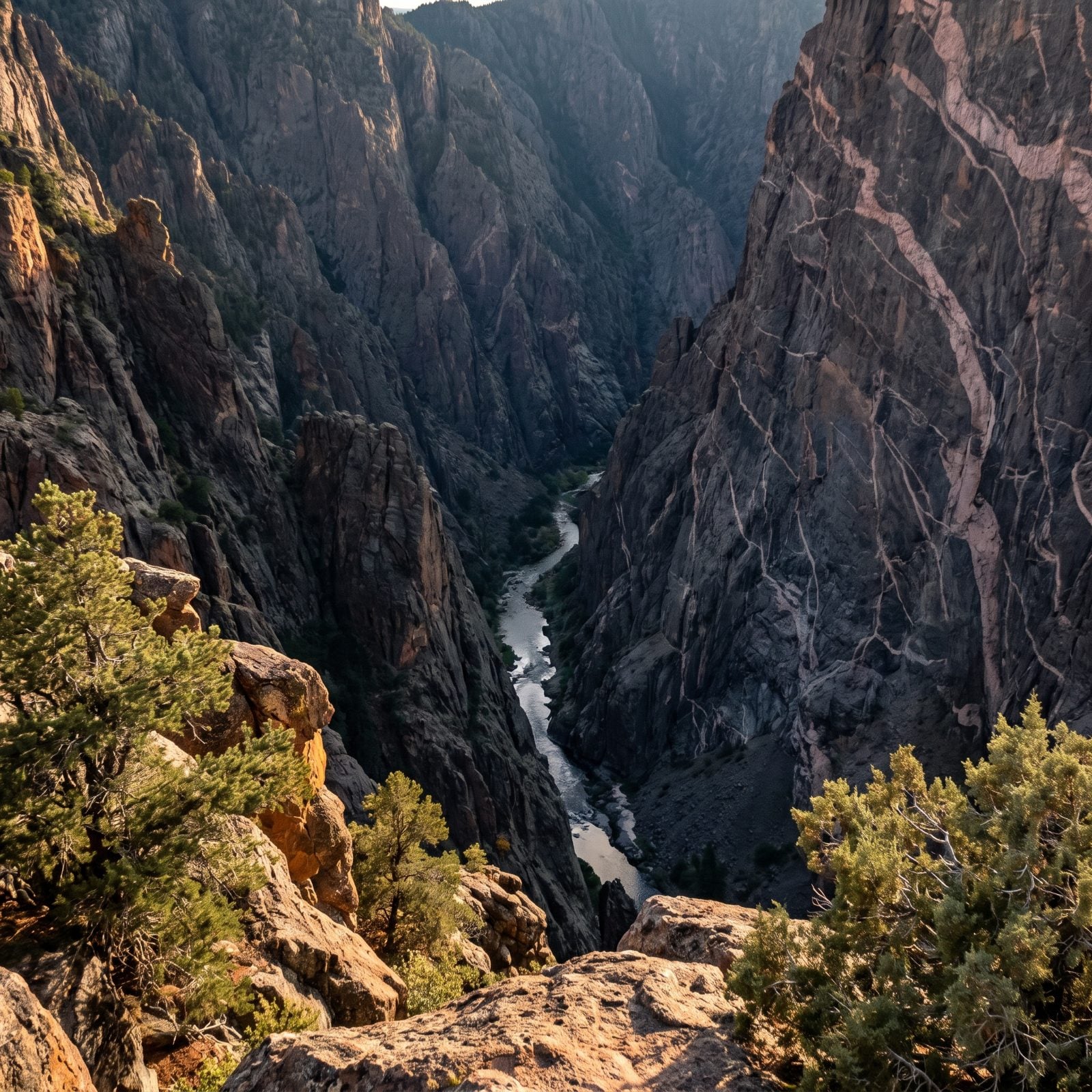 Black Canyon of the Gunnison, Sheer Cliffs Above a Shadowed Gorge