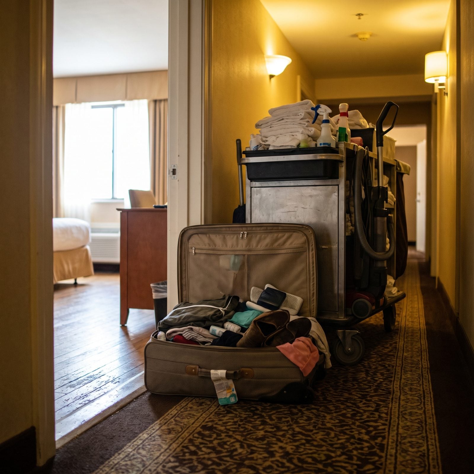 Blocking the Entrance With Open Suitcases