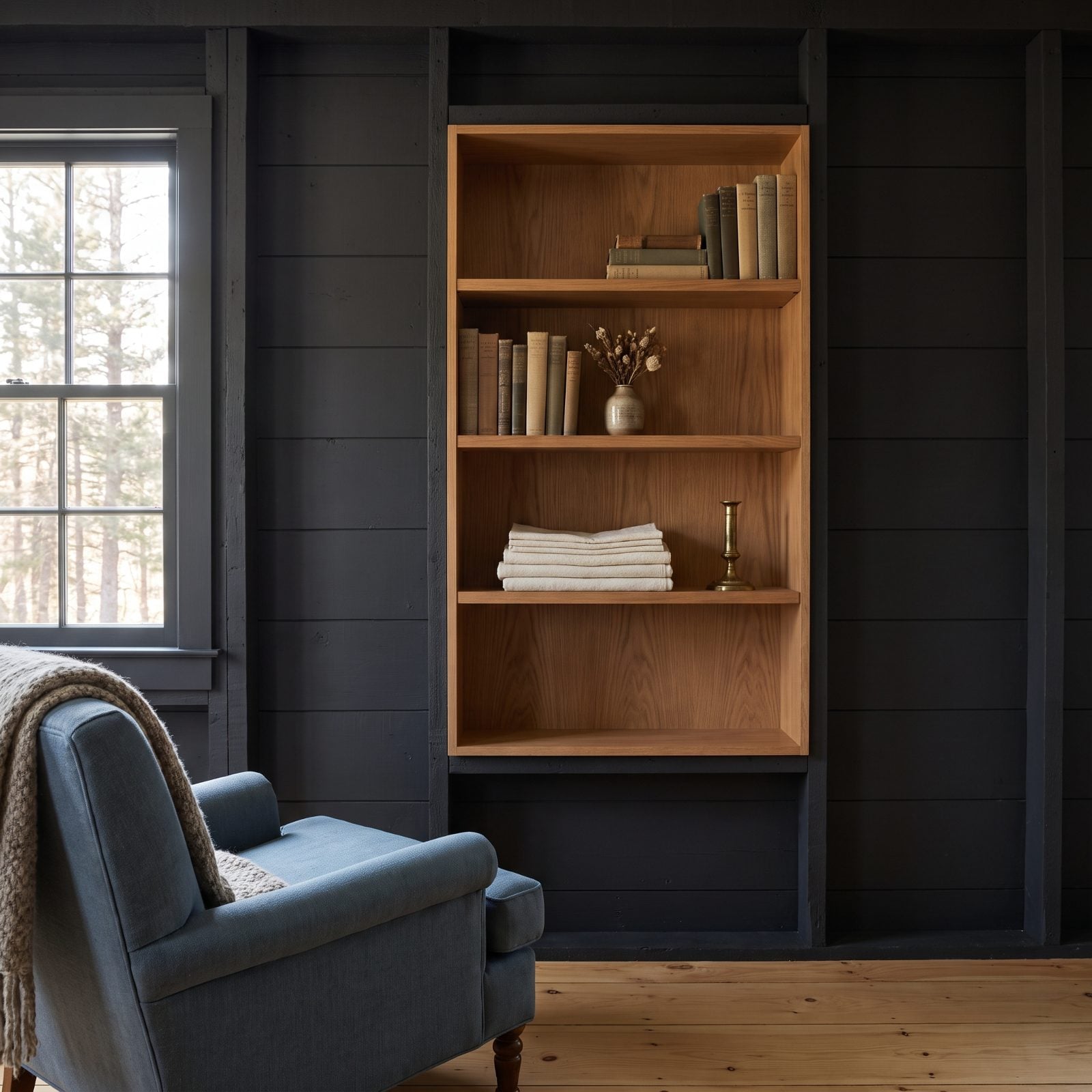 Built-In Shelving Carved Into the Space Between Studs