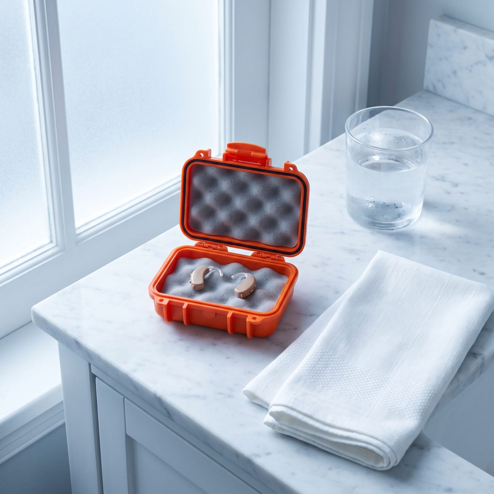 Carry Hearing Aids and Dental Appliances in a Bright Hard Case