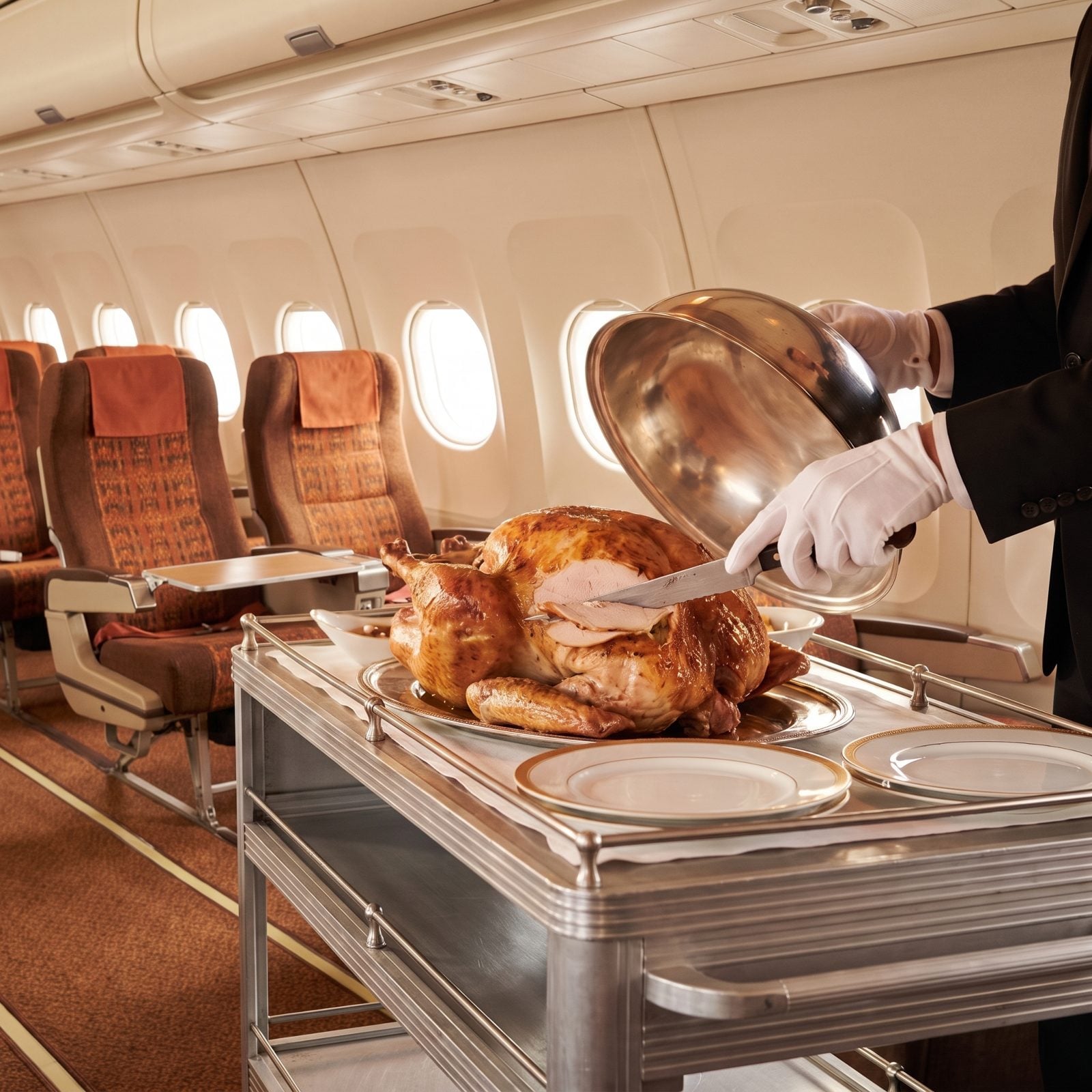 Carving Roast Turkey Right From the Aisle Trolley