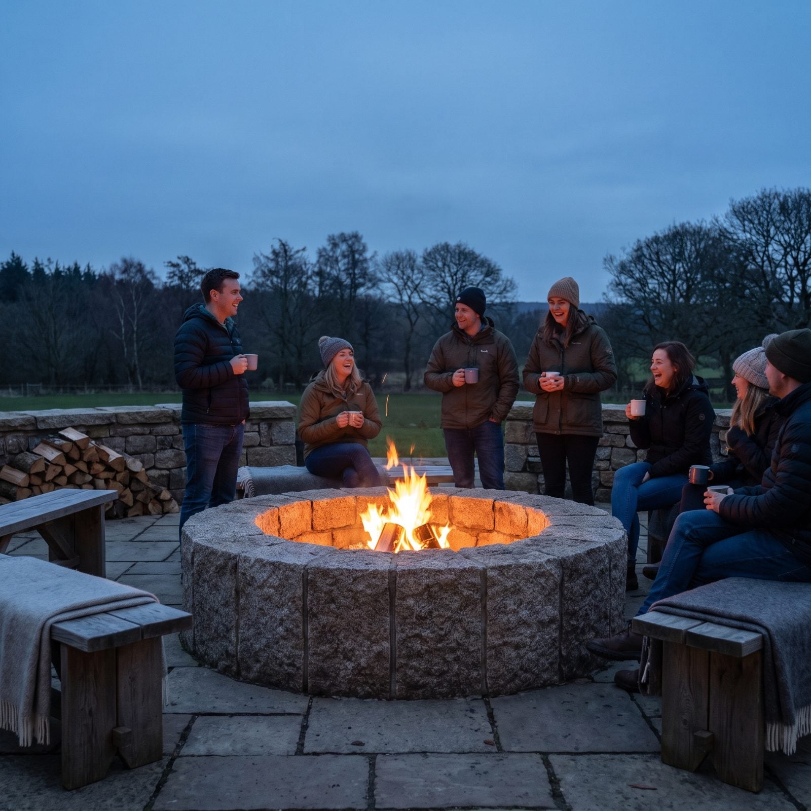 A Central Fire Pit Creates an Easy Evening Gathering Point